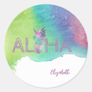 Adesivo Aloha Abacaxi Havaiano, Borrifo de Aquarela