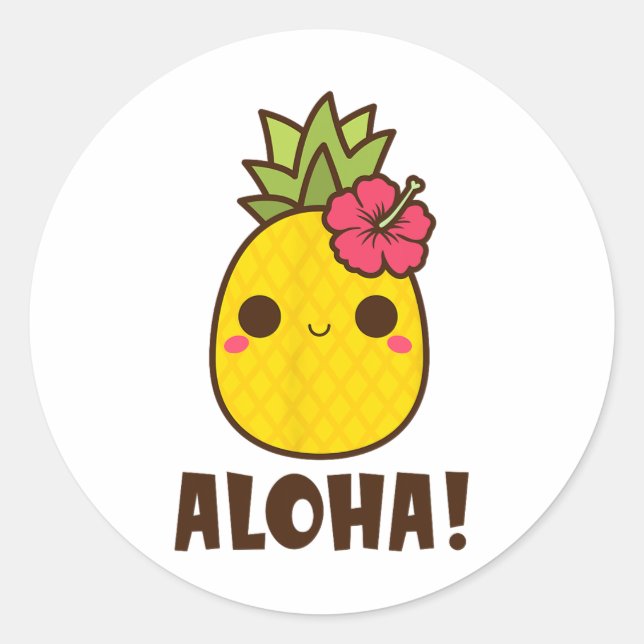 Adesivo Aloha Beaches Kawaii Cute Pineapple Hawaii Havaii (Frente)