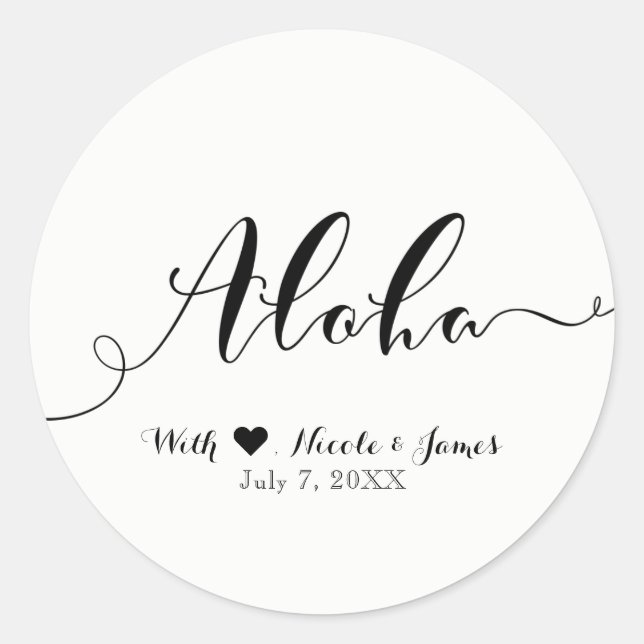 Adesivo ALOHA Black Script Chic Hawaiian Luau White Favor (Frente)