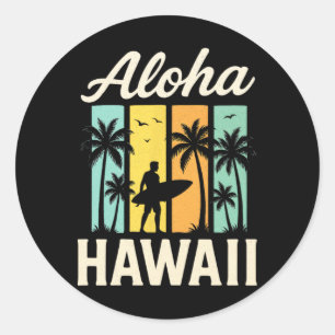 Adesivo Aloha Havaí - Praia de Surf Palmeira Pôr do Sol 