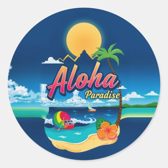 Adesivo Aloha Paradise: Sua Fuga Tropical Espera!" (Frente)