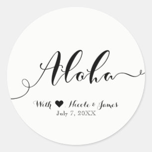Adesivo ALOHA Script Preto Chic Luau Havaiano Branco Favor