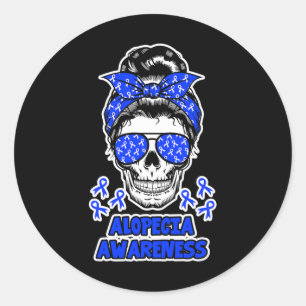Adesivo Alopecia Conscientização Mensagem Crânio Azul Fita