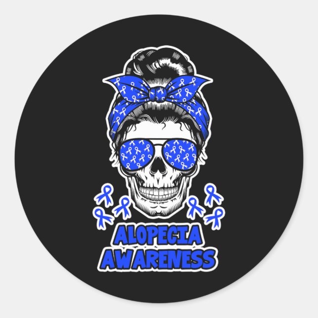 Adesivo Alopecia Conscientização Mensagem Crânio Azul Fita (Frente)