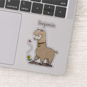 Adesivo Alpaca feliz e giro com cartoon de borboleta