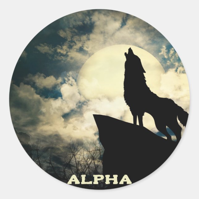 Adesivo Alpha Wolf Howling Na Lua Completa (Frente)
