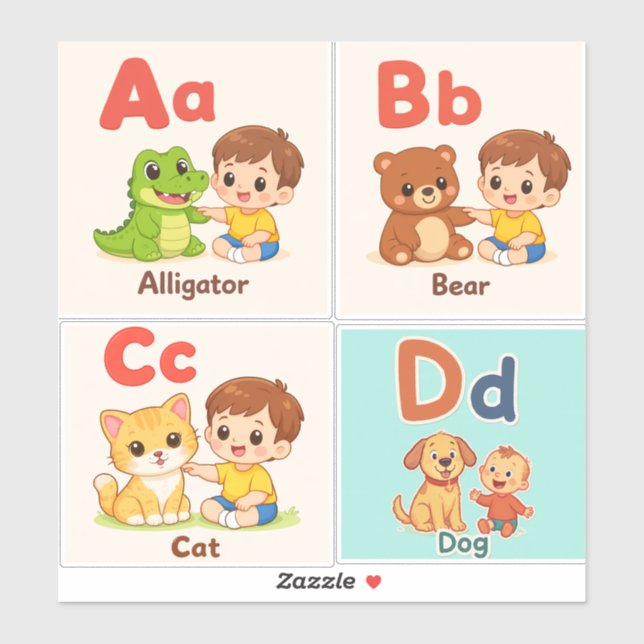 Adesivo Alphabet Animals Sticker Sheet A–D (Folha)