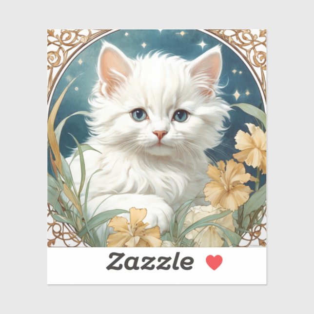 Adesivo Alphonse Mucha Art Nouveau Kitten (Folha)