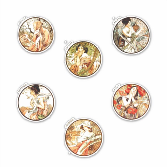 Adesivo Alphonse mucha art nouveau mulheres sazonais elega (Frente)