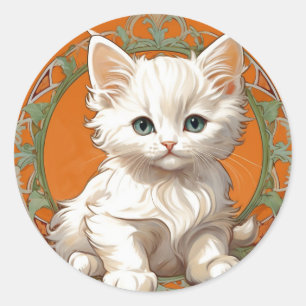 Adesivo Alphonse Mucha Art Nouveau White Kitten