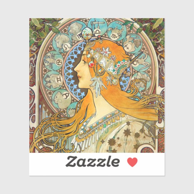 Adesivo Alphonse Mucha Art Nouveau Zodiac (Folha)