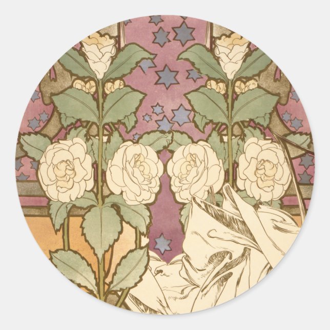 Adesivo Alphonse Mucha Elegant Art Nouveau Stars Camellia  (Frente)