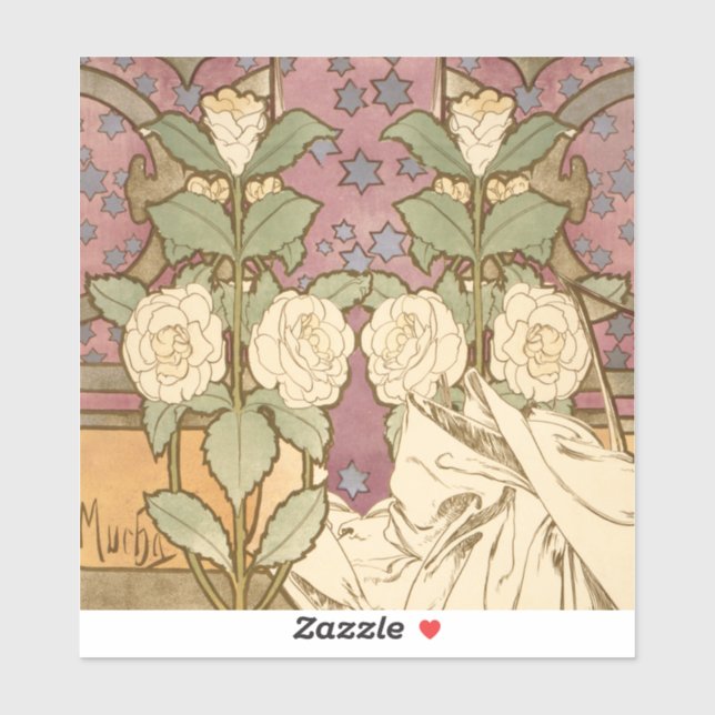 Adesivo Alphonse Mucha Elegant Art Nouveau Stars Camellia  (Folha)