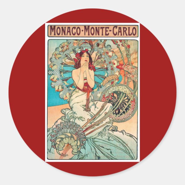 Adesivo Alphonse Mucha Mônaco, Monte-Carlo, 1897 (Frente)
