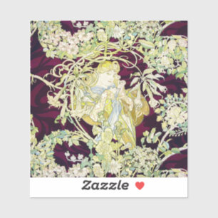 Adesivo Alphonse Mucha Mulher com Margarida Art Nouveau Ar
