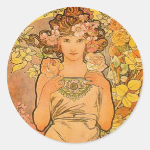 Adesivo Alphonse Mucha Os Rosa Stickers