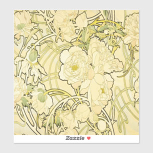 Adesivo Alphonse Mucha Peonies Padrão Floral Art Nouveau
