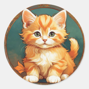 Adesivo Alphonse Mucha Style Orange Cat