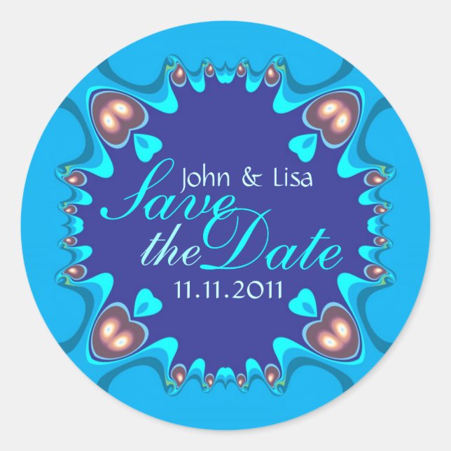 Adesivo Alternativo Blue Hearts Save the Date Stickers (Frente)
