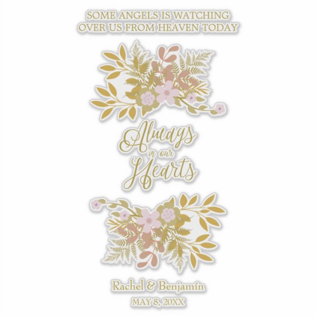 Adesivo Always in Our Hearts Quote Floral Golden Garland (Frente)