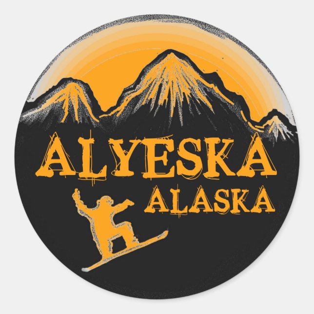 Adesivo Alyeska Alaska Snowboarder em laranja (Frente)