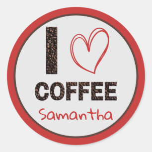Adesivo Amante de Café Nome Personalizado Design de Grão d