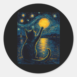 Adesivo Amante de Gatos Pretos Noite Estrelada Vincent Van