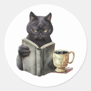 Adesivo Amante de Livros Gato Preto Verme de Livros Café L