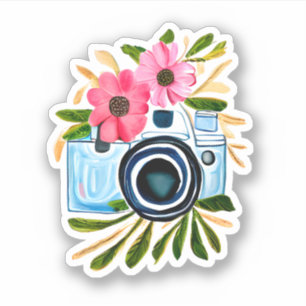 Adesivo Amantes da Fotografia Câmera Antiga e Flores