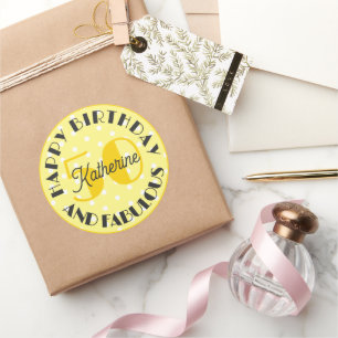 Adesivo Amarelo 50 e Vinheta de aniversário fabulosa
