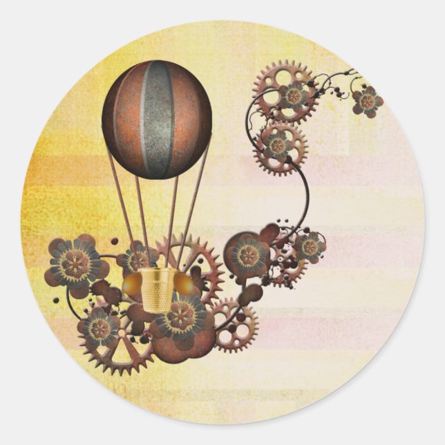 Adesivo Amarelo Antiquado do Balão Steampunk (Frente)