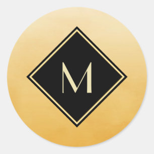 Adesivo Amarelo Bruto Elegante Com Monograma Dourado Simpl