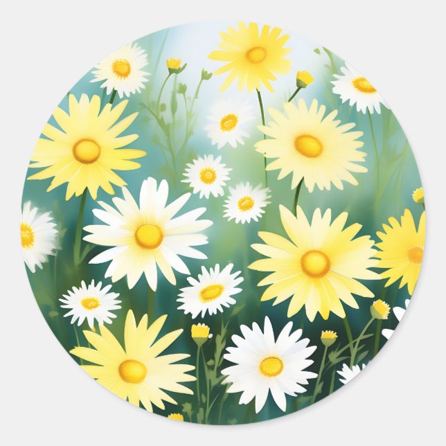 Adesivo Amarelo Daisies Meadow Watercolor (Frente)