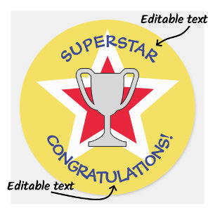 Adesivo Amarelo do troféu da estrela dos parabéns