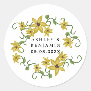 Adesivo Amarelo Floral Botânico de Girassol Desenhado à Mã