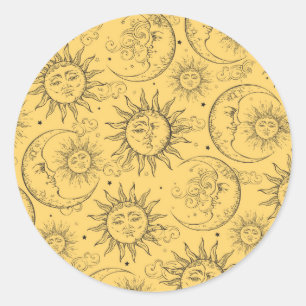 Adesivo Amarelo Mágico Vintage Sol Lua Estrelas Celestiais