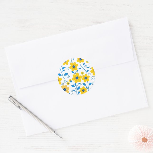 Adesivo Amarelo-Manteiga e Floral Azul (Envelope)