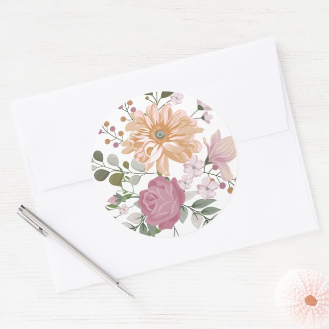 Adesivo Amarelo Moderno e Floral Rosa (Envelope)