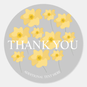 Adesivo Amarelo Papoula Floral Desenhado à Mão Obrigado 