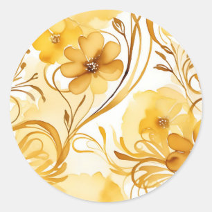 Adesivo Amarelo Vibrante e Dourado Aquarela Floral