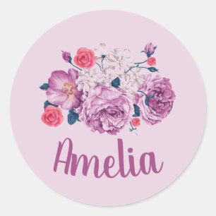 Adesivo Amelia Nome Floral Personalizado Flor Rosa Menina
