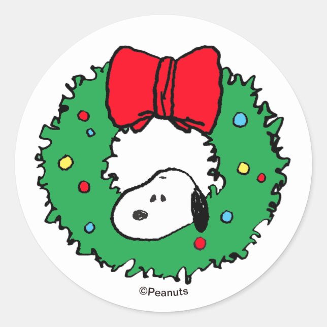 Adesivo Amendoins | Coroa e Laço de Natal do Snoopy (Frente)