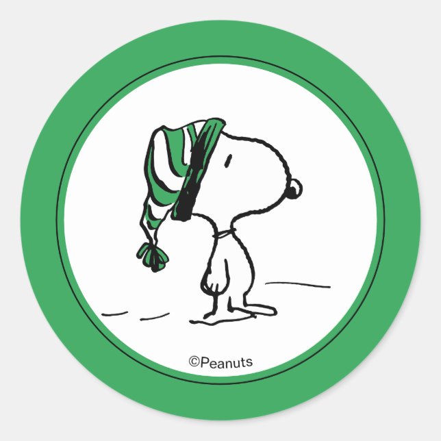 Adesivo Amendoins | Snoopy Gorro Verde de Neve (Frente)