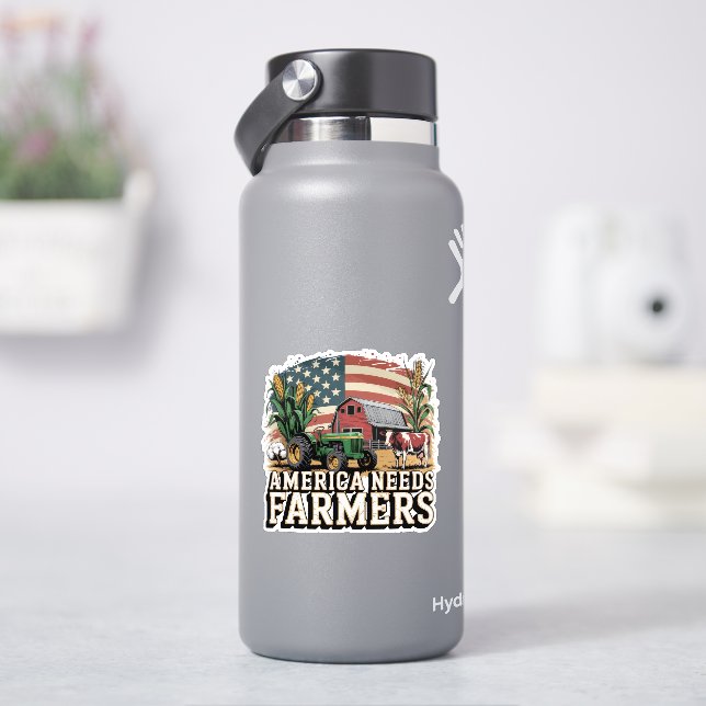 Adesivo America Needs Farmers Midwest Cows Corn Farm life (HidroFlask)