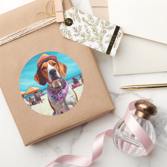 Adesivo American English Foxhound on Beach, presente de ve (Presentear)