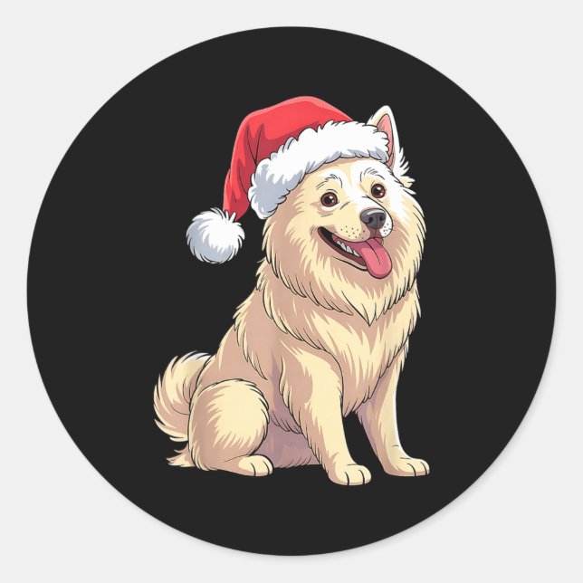 Adesivo American Eskimo Dog Christmas Santa Hat Pet Dog Lo (Frente)