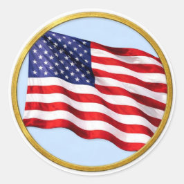 Adesivo American Flag Gold Trim Round Sticker – Patriotic