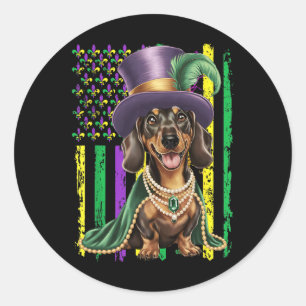 Adesivo American Flag Mardi Gras Dachshund Dog Festival Lo