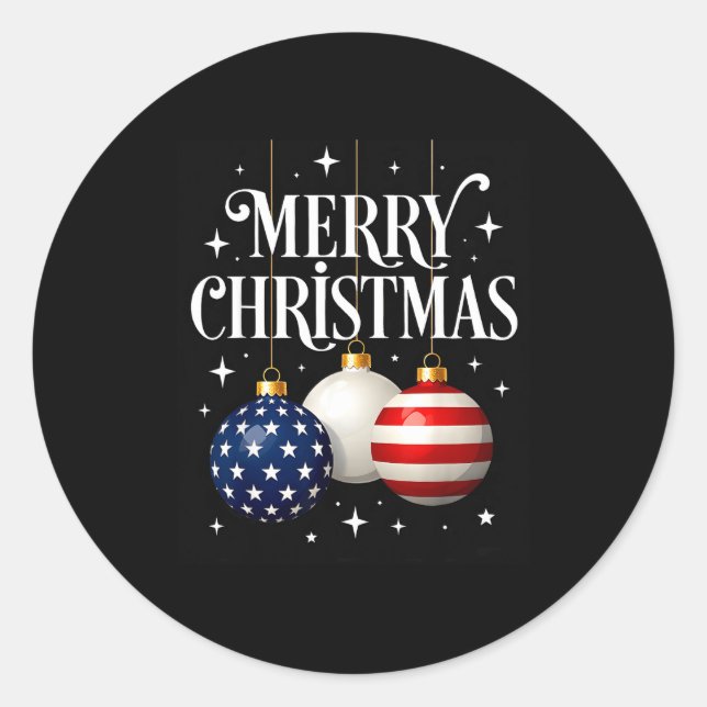 Adesivo American Flag Merry Christmas Tree Baubles Us Patr (Frente)