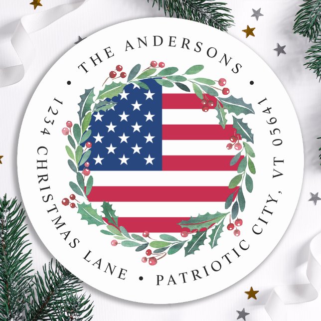 Adesivo American Flag Patriotic Christmas Return Address ( (Criador carregado)